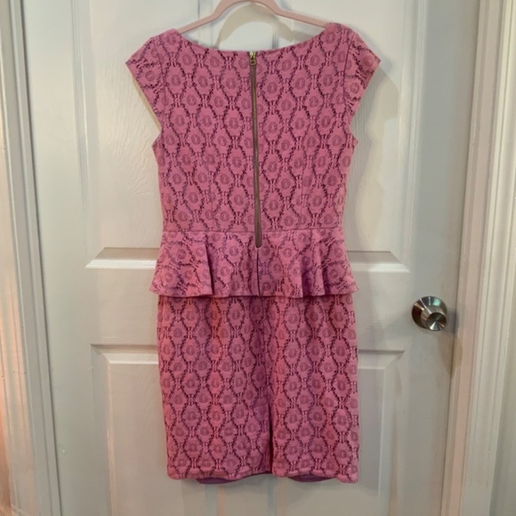 ADRIANNA PAPELL LILAC LACE WEDDING OCCASION PENCIL PEPLUM DRESS SIZE 10 - Picture 2 of 8